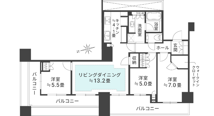 3LDK横リビング・ワイドスパン